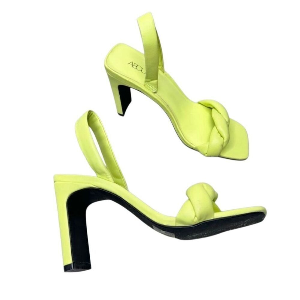 Abound Abryleigh Neon Lime Green Twisted Strap Square Toe Block Heel Sandals 5.5 - Picture 3 of 10